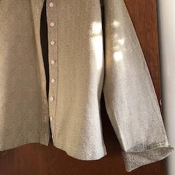 Habitat Clothes to Live in Women's Brocade Blouse/Jacket, Shacket, Olive/Pink - Picture 6 of 10